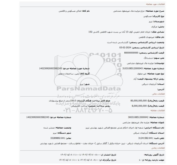 مزایده مال غیرمنقول مشاعی