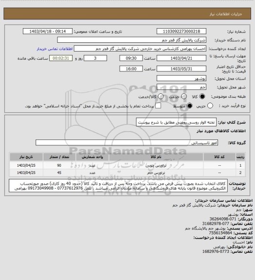 استعلام تخته الوار روسی روغنی 
مطابق با شرح پیوست