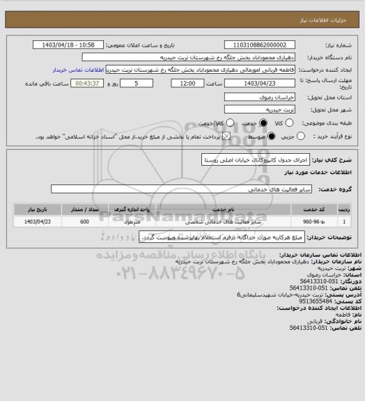 استعلام اجرای جدول کانیووکانال خیابان اصلی روستا