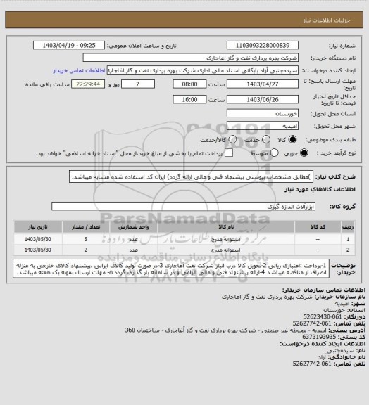 استعلام )مطابق مشخصات پیوستی پیشنهاد فنی و مالی ارائه گردد)
ایران کد استفاده شده مشابه میباشد.