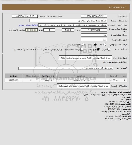 استعلام احداث شبکه پوششی فشارضعیف روستایی ندوشن(3282)