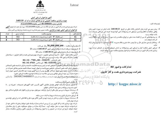 فراخوان ارزیابی کیفی مناقصه شیر یکطرفه