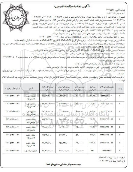 مزایده فروش نقدی تعداد 7 قطعه زمین ... تجدید نوبت دوم 