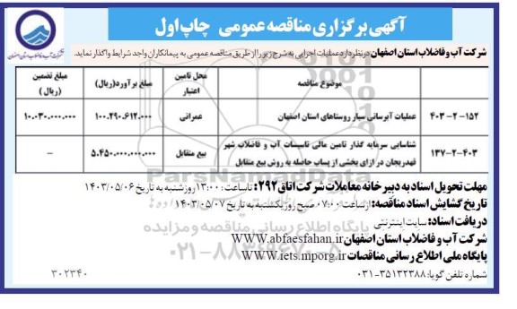 مزایده ،مناقصه عملیات آبرسانی سیار روستاهای ...