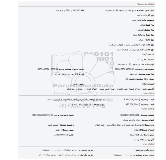 مال غیر منقول (یک باب مغازه)