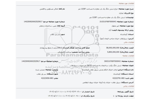 شش دانگ یک باب مغازه به مساحت 13/87 متر