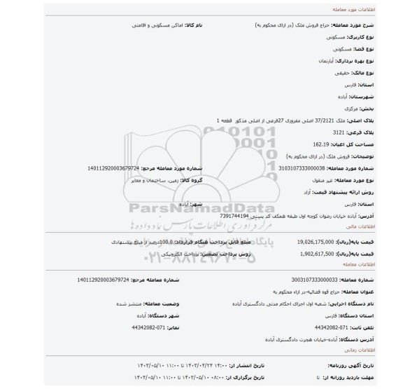 فروش ملک (در ازای محکوم به)