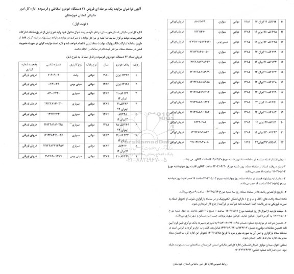 آگهی فراخوان مزایده فروش 22 دستگاه خودرو اسقاطی و فرسوده  