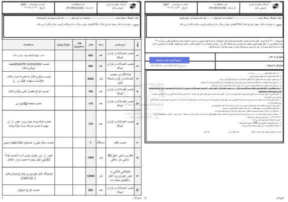 استعلام نصب اتصالات و لوازم شبکه ....