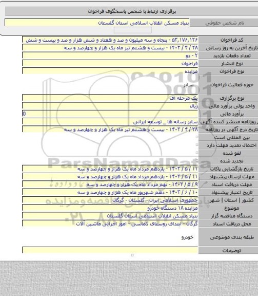 مزایده, مزایده ۱۸ دستگاه خودرو