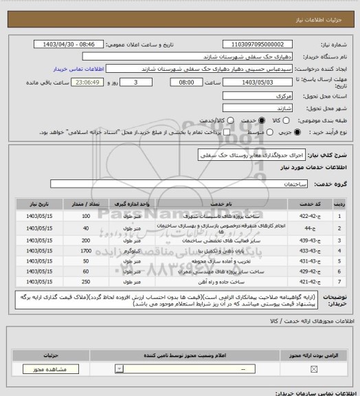 استعلام اجرای جدولگذاری معابر روستای حک سفلی