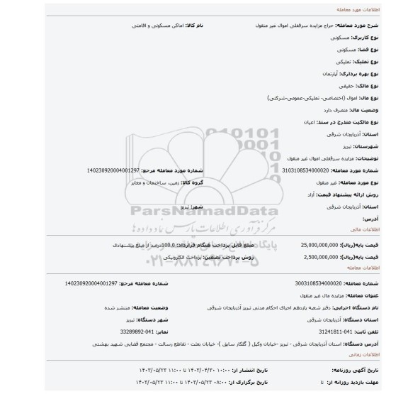 مزایده سرقفلی اموال غیر منقول