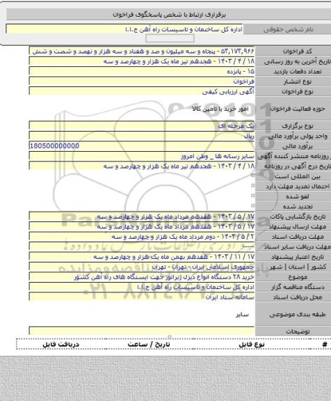 مناقصه, خرید ۲۸ دستگاه انواع دیزل ژنراتور جهت ایستگاه های راه آهن کشور