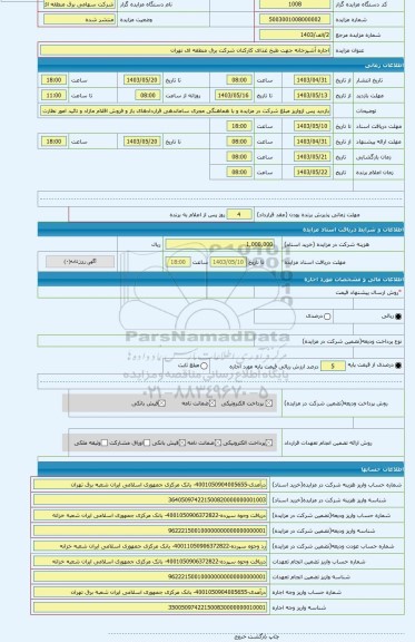 مزایده ، اجاره آشپزخانه جهت طبخ غذای کارکنان شرکت برق منطقه ای تهران