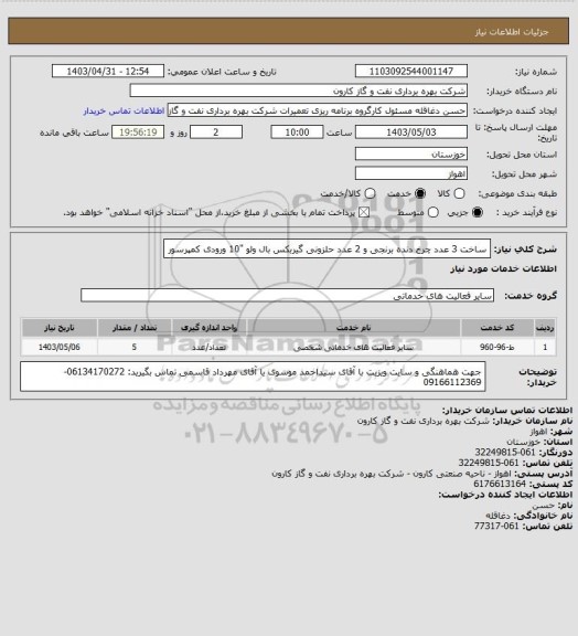 استعلام ساخت 3 عدد چرخ دنده برنجی و 2 عدد حلزونی گیربکس بال ولو "10 ورودی کمپرسور