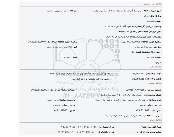 ملک آموزش عالی5622.حبه از 72حبه عرصه واعیان