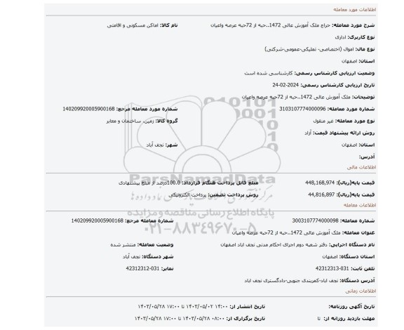 ملک آموزش عالی 1472..حبه از 72حبه عرصه واعیان