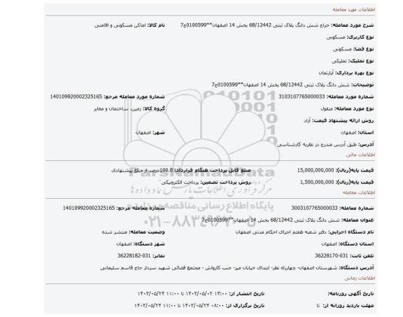 شش دانگ پلاک ثبتی 68/12442 بخش 14 اصفهان**0100599ج7