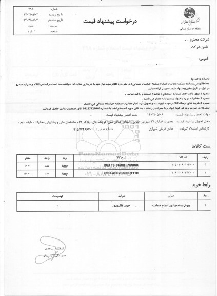 استعلام BOX TB-8CORE INDOOR...