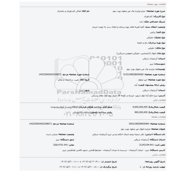 مزایده، مزایده مال غیر منقول نوبت دوم