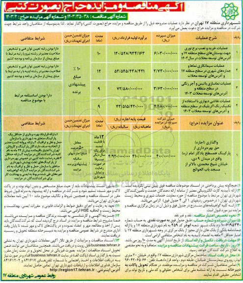 مناقصه و مزایده واگذاری (اجاره) حق بهره برداری از پارکینگ 