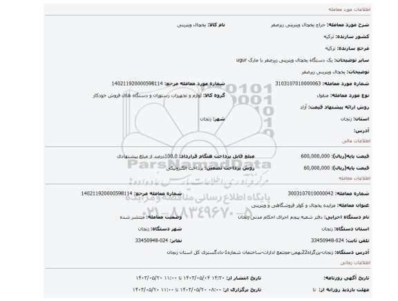 مزایده، یخچال ویترینی زیرصفر