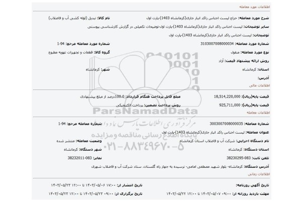 مزایده، لیست اجناس راکد انبار جاری(کرمانشاه 1403)-پارت اول