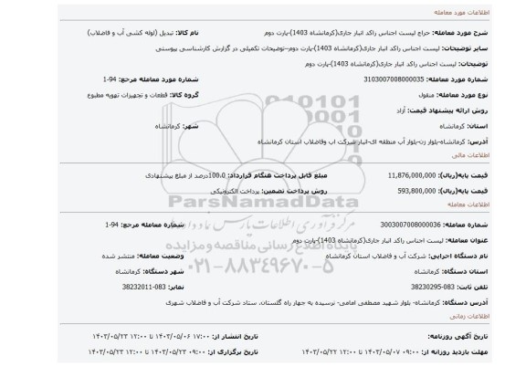 مزایده، لیست اجناس راکد انبار جاری(کرمانشاه 1403)-پارت دوم