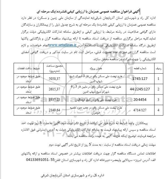 فراخوان مناقصه طرح نهضت ملی مسکن ...