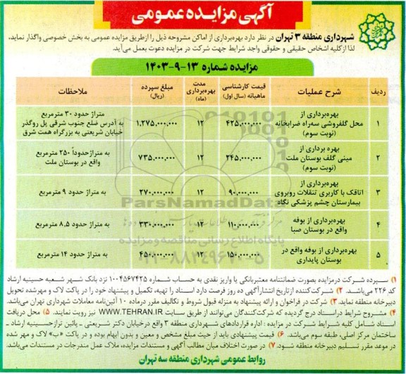 مناقصه بهره برداری از اماکن 