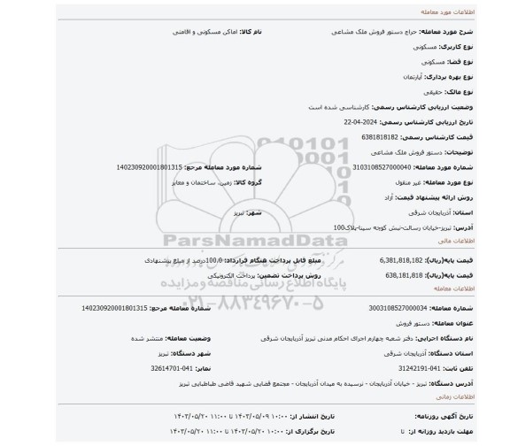 مزایده، دستور فروش ملک مشاعی