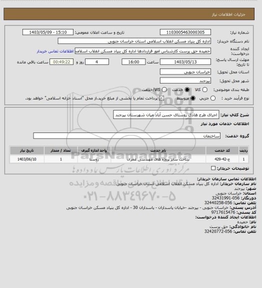 استعلام اجرای طرح هادی روستای حسن آباد میان شهرستان بیرجند