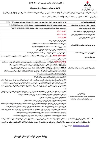 مناقصه پیمان پشتیبانی عملیات کالا و انبارها تخلیه و بارگیری و جابجائی کالا 