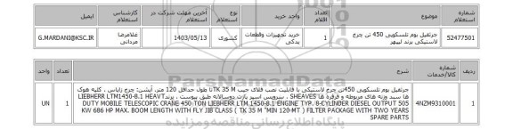 استعلام جرثقیل بوم تلسکوپی 450 تن چرخ لاستیکی برند لیپهر