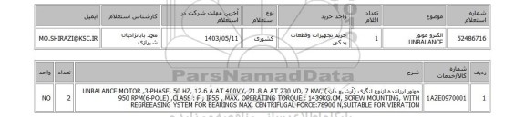 استعلام الکترو موتور  UNBALANCE