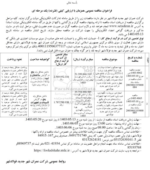 مناقصه تهیه مصالح و احداث میدان در بلوار ایران تقاطع....