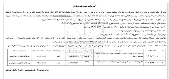 مناقصه مرمت و بازسازی عملیات آبخیزداری و...