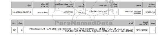 استعلام چرخدنده خورشیدی STIEBEL