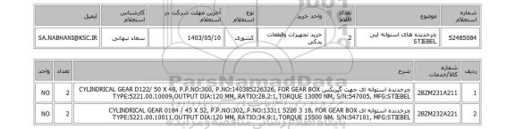 استعلام چرخدنده های استوانه ایی STIEBEL