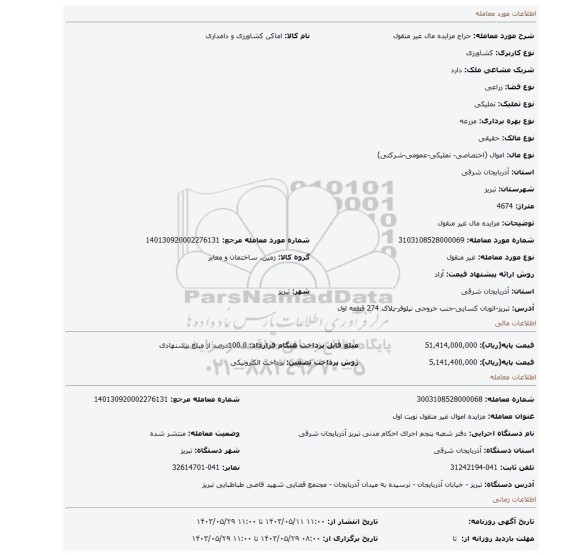 مزایده، مزایده مال غیر منقول