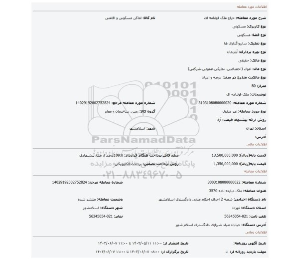 مزایده، ملک قولنامه ای