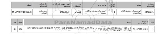 استعلام انواع مصالح ومقاطع فلزی ساختمان