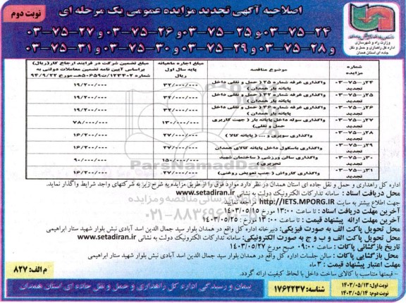 اصلاحیه تجدید مزایده عمومی واگذاری غرفه شماره 25 ...- نوبت دوم 