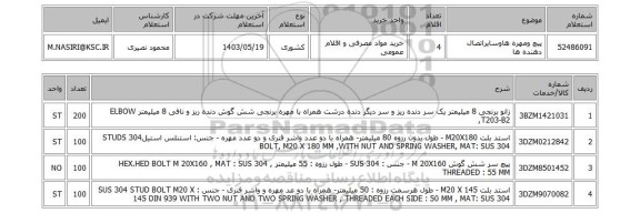 استعلام پیچ ومهره هاوسایراتصال دهنده ها