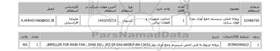 استعلام پروانه  اصلی سیستم جمع آوری دود/ فولاد سازی