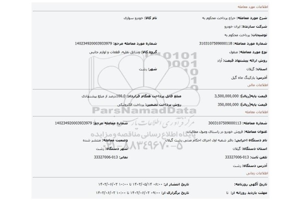 مزایده، پرداخت محکوم به