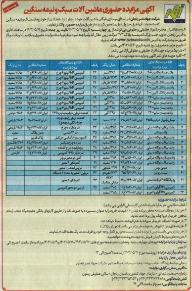 مزایده حضوری ماشین آلات سبک و نیمه سنگین- نوبت دوم