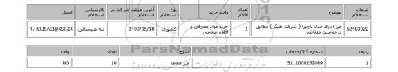 استعلام میز اداری مدل پاچیرا ( شرکت هیگر ) مطابق درخواست متقاضی