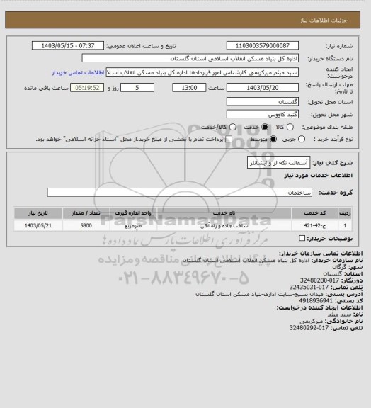 استعلام آسفالت تکه لر و ایشانلر