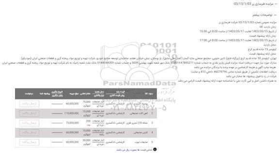 مزایده پوسته اکسیدی آبکاری...